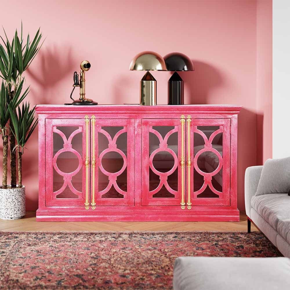 4 Glass Door Sideboard Buffet in Buckden Red