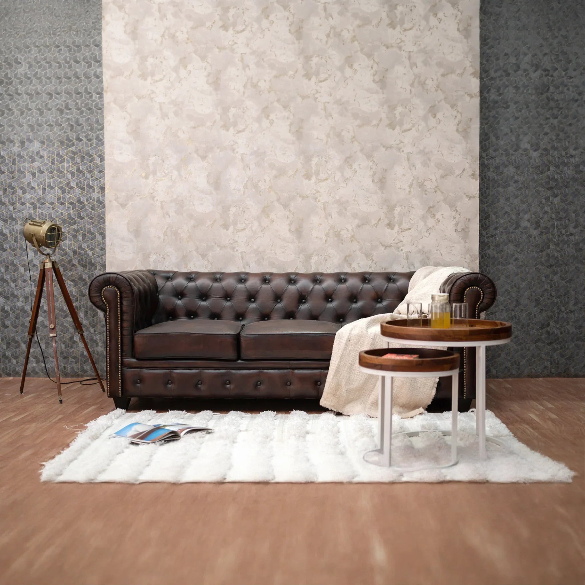 Adela Leather Chesterfield Three Seater Sofa