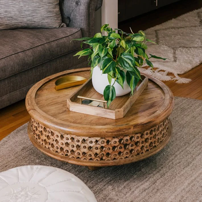 Alton Hand-Carved Wood Coffee Table
