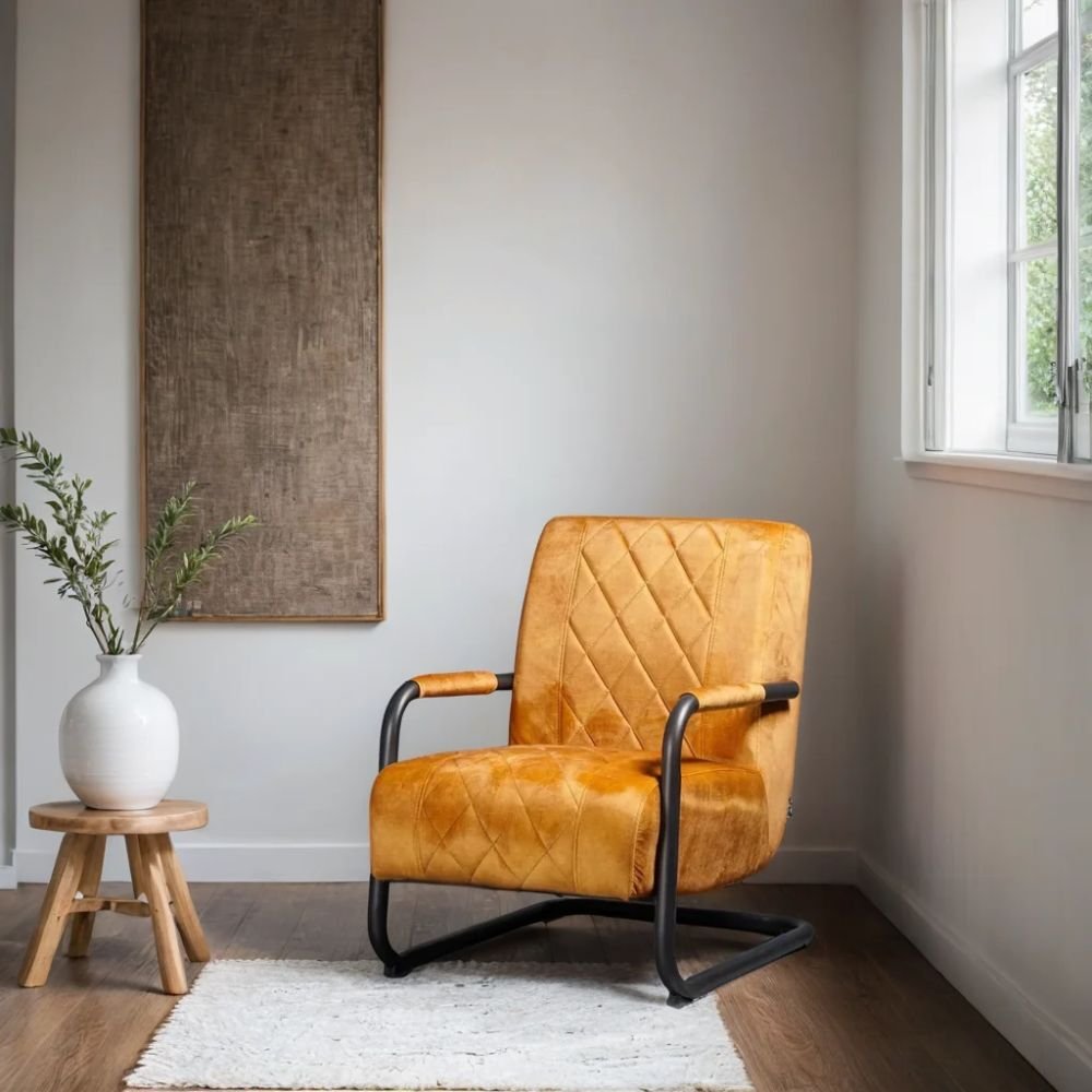 Alton Industrial Armchair in Metal & Solid Wood