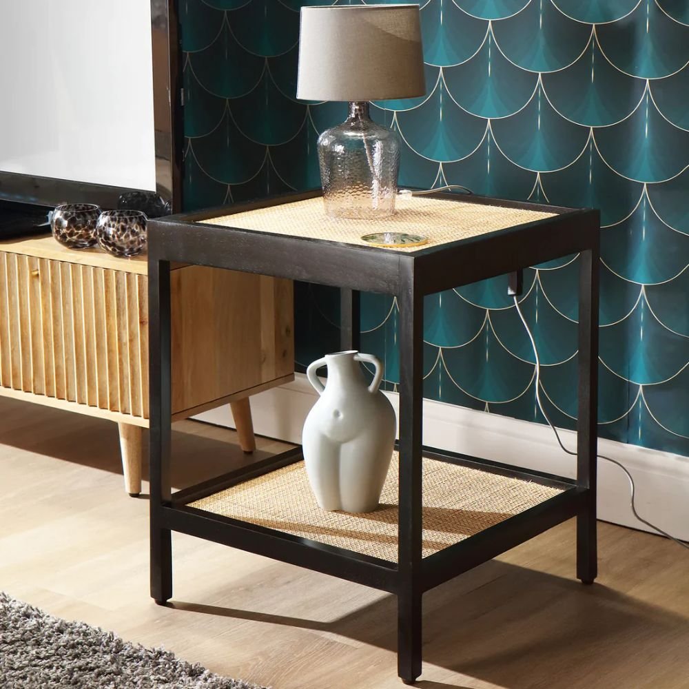 Alton Rattan Side Table In Black