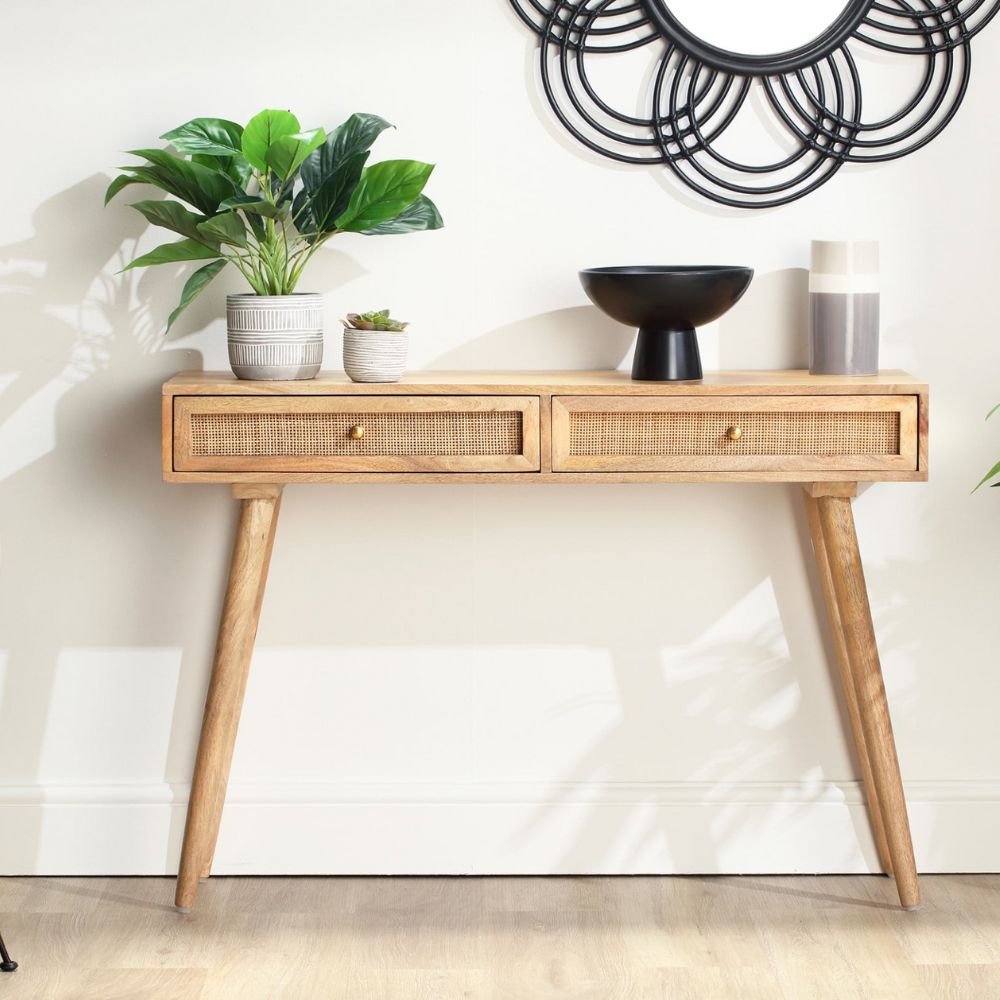 Ashby 2 Drawer Solid Wood Console Table with Natural Cane