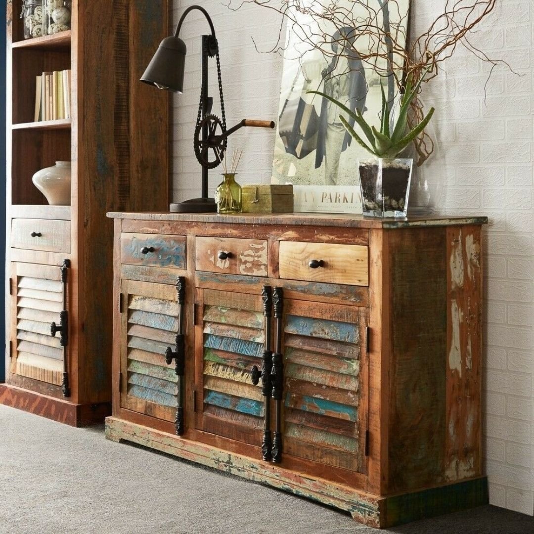 Bakewell Reclaimed Elizabeth Solid Wood 3 Drawers 3 Shelf Sideboard