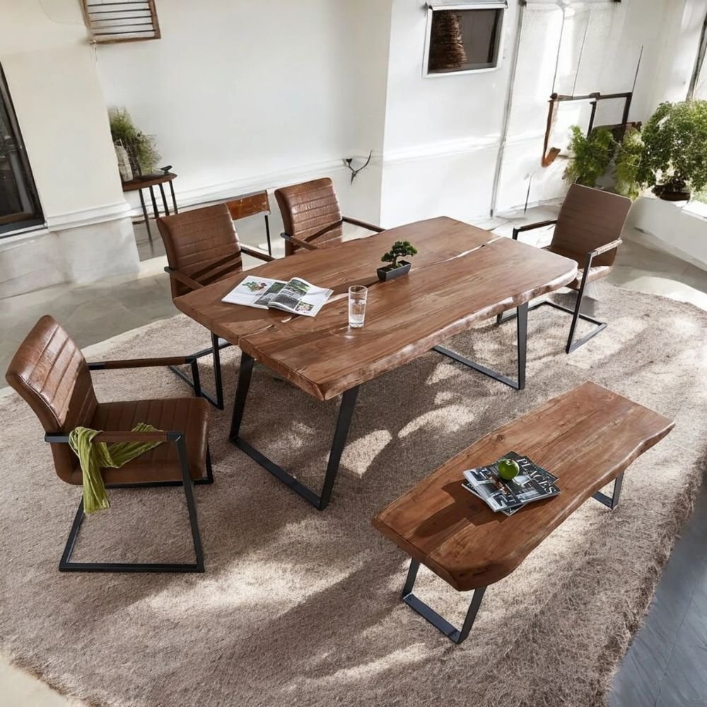 Bakewell Wooden Live Edge 6 Seater Dining Table Dining Set