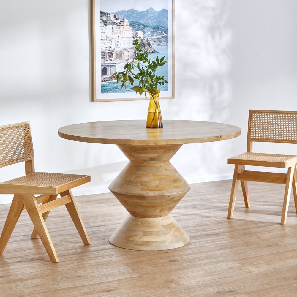 Beverley Round Mango Wood Dining Table, Classic