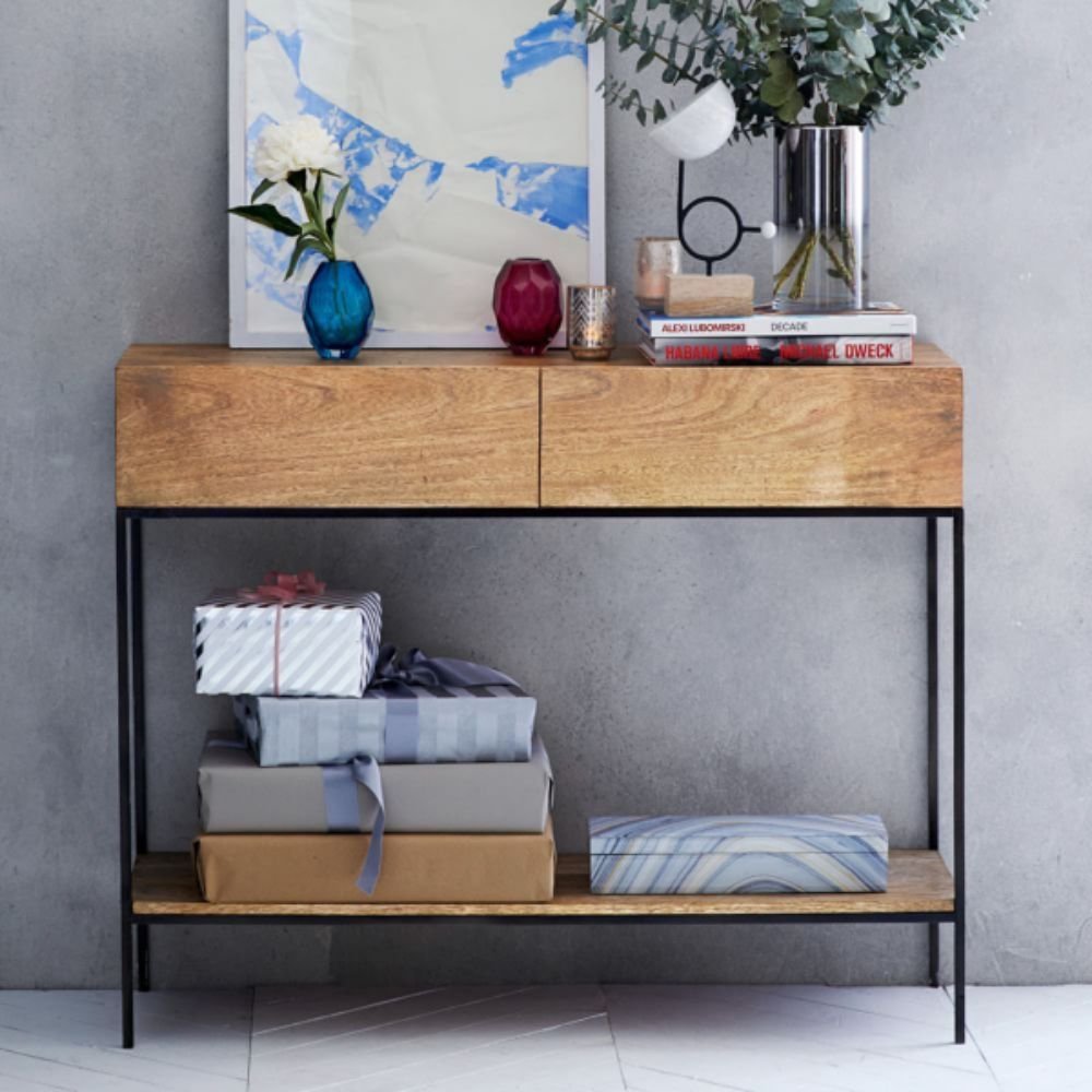 Bicester Slim 2 Drawer Console Table Modern Solid Wood Hallway Table