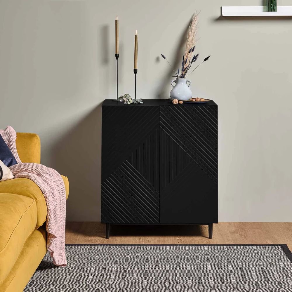Bicester Small Solid Wood Sideboard with Geometric Design in Black