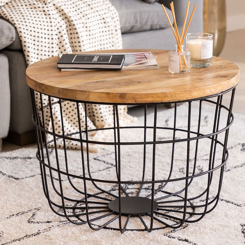 Brackley Round Coffee Table in Mango Wood and Steel