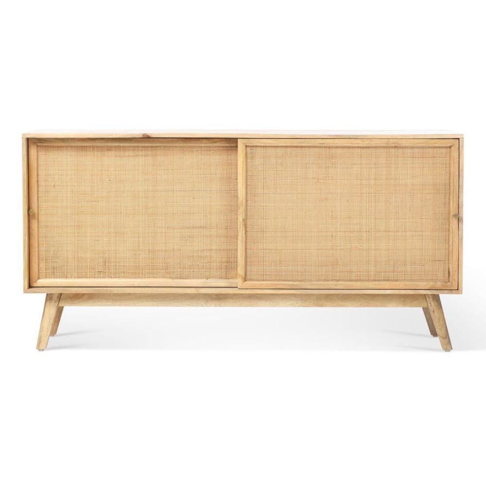 Brackley Sliding 2-Door Rattan & Solid Wood TV Unit