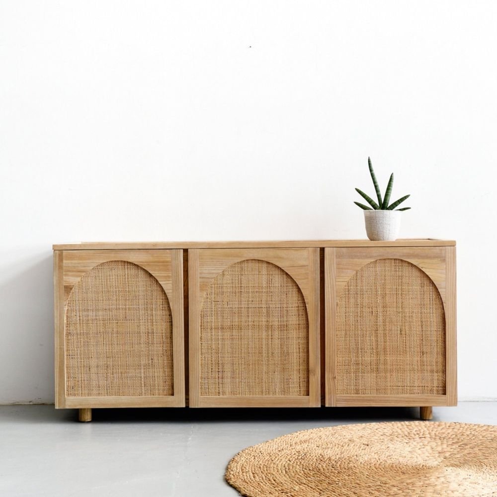 Bridport 3 Door Rattan Cane Cabinet Sideboard
