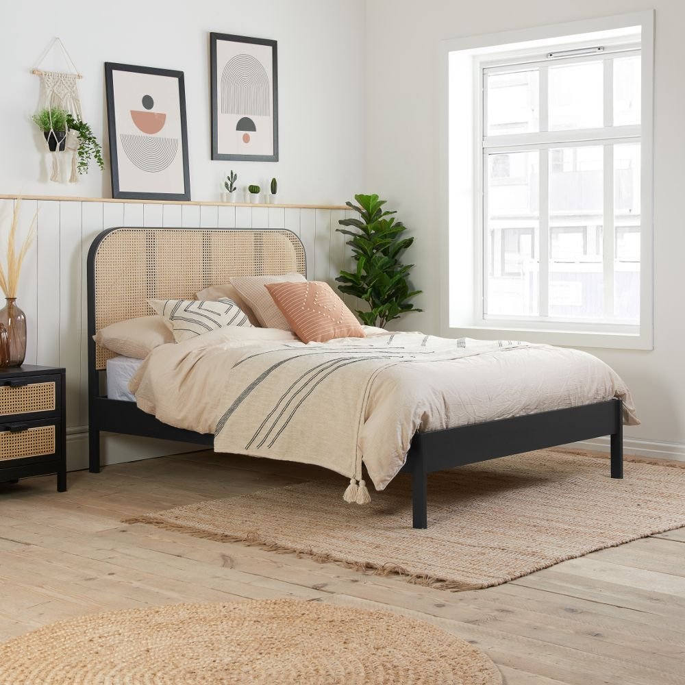 Bungay Black Rattan bed or Cane Wooden Bed
