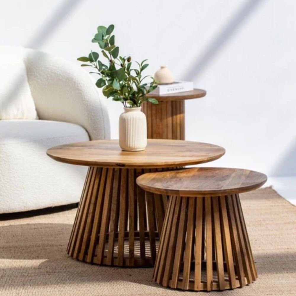 Bungay Nesting Round Coffee Table in Solid Wood Nesting Table