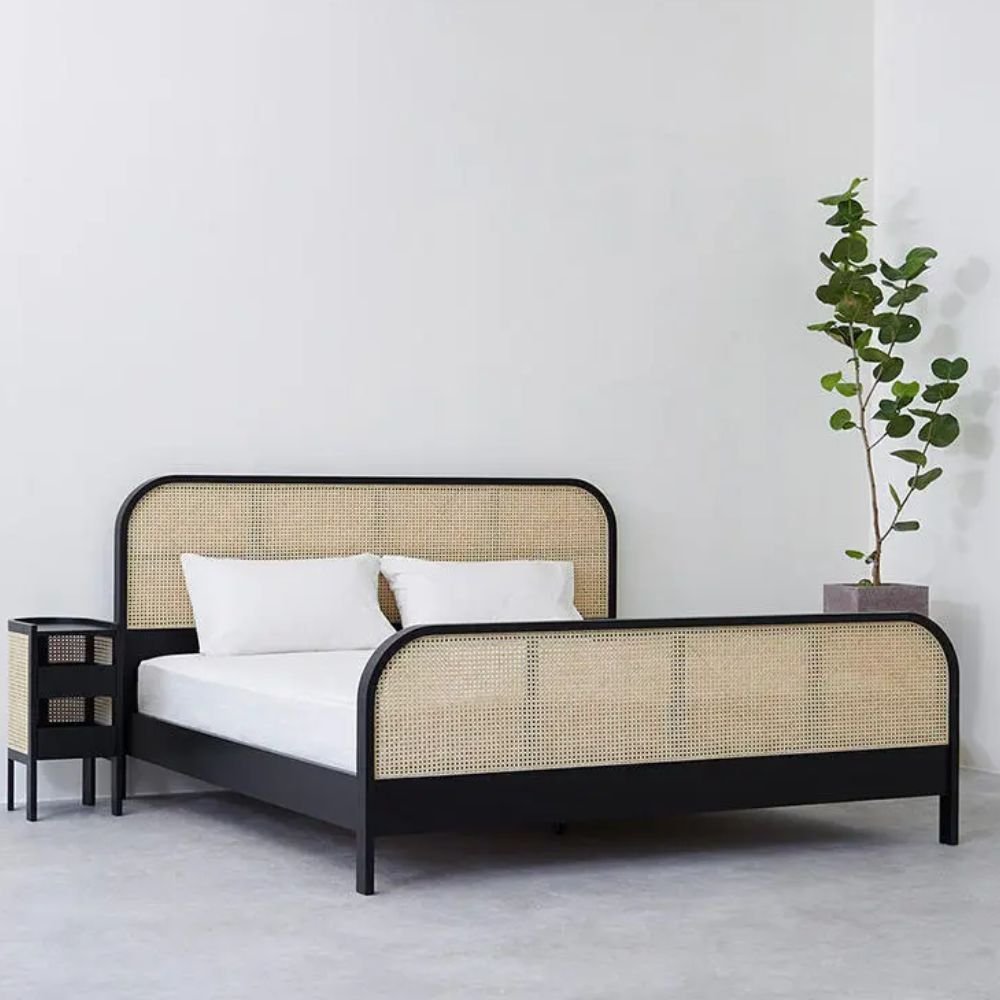 Daventry Solid Wood Rattan Cane King Size Bed Without Storage