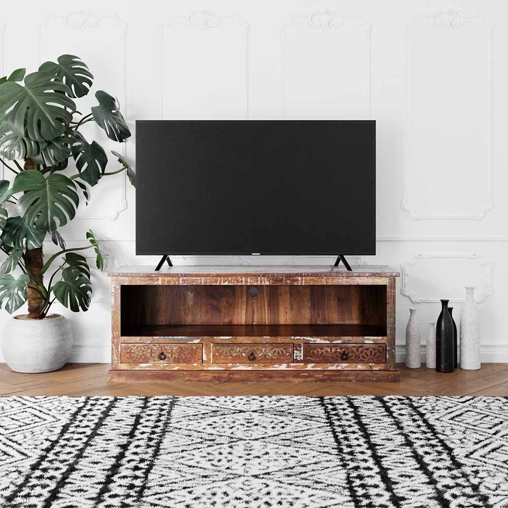Daventry Solid Wood TV Unit in Old Wood Finish