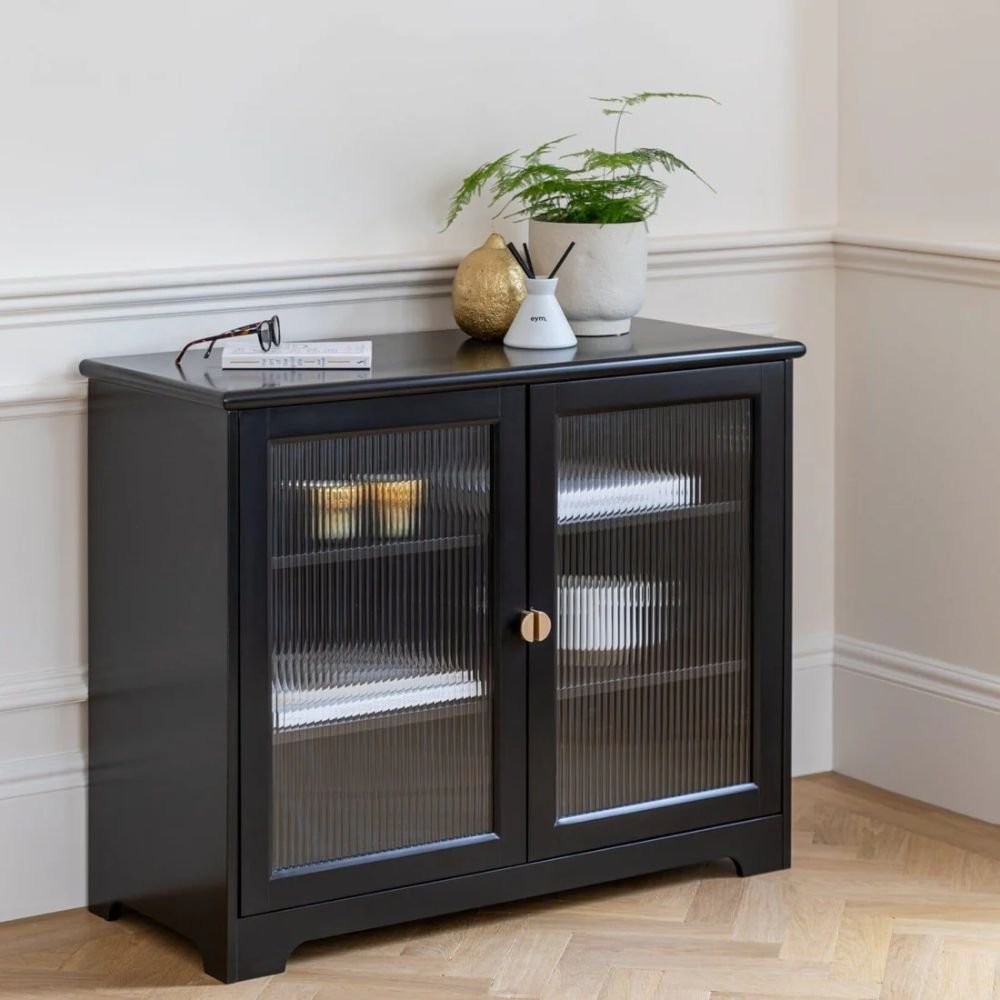 Debenham 2 Door Solid Wood Cabinet with Fluted Glass