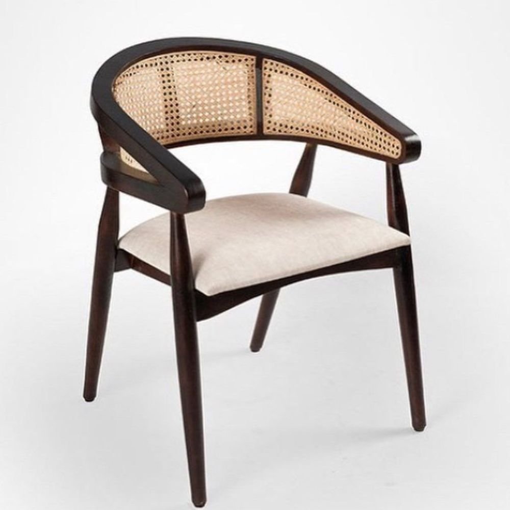 Debenham Sheesham Wood Restaurant Arm Chair with Cane Back and Seat Cushion