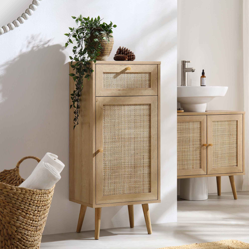 Dorking Rattan 1-Door Bathroom Cabinet, Natural
