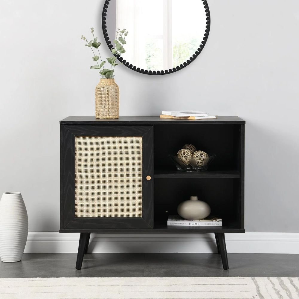 Dunster Rattan 1-Door Cabinet in Black
