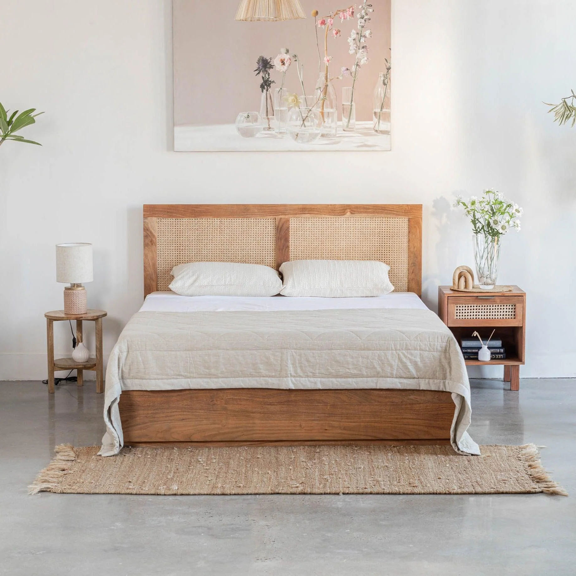 Elstree Minimal Rattan Modern Solid Wood Cane Bed