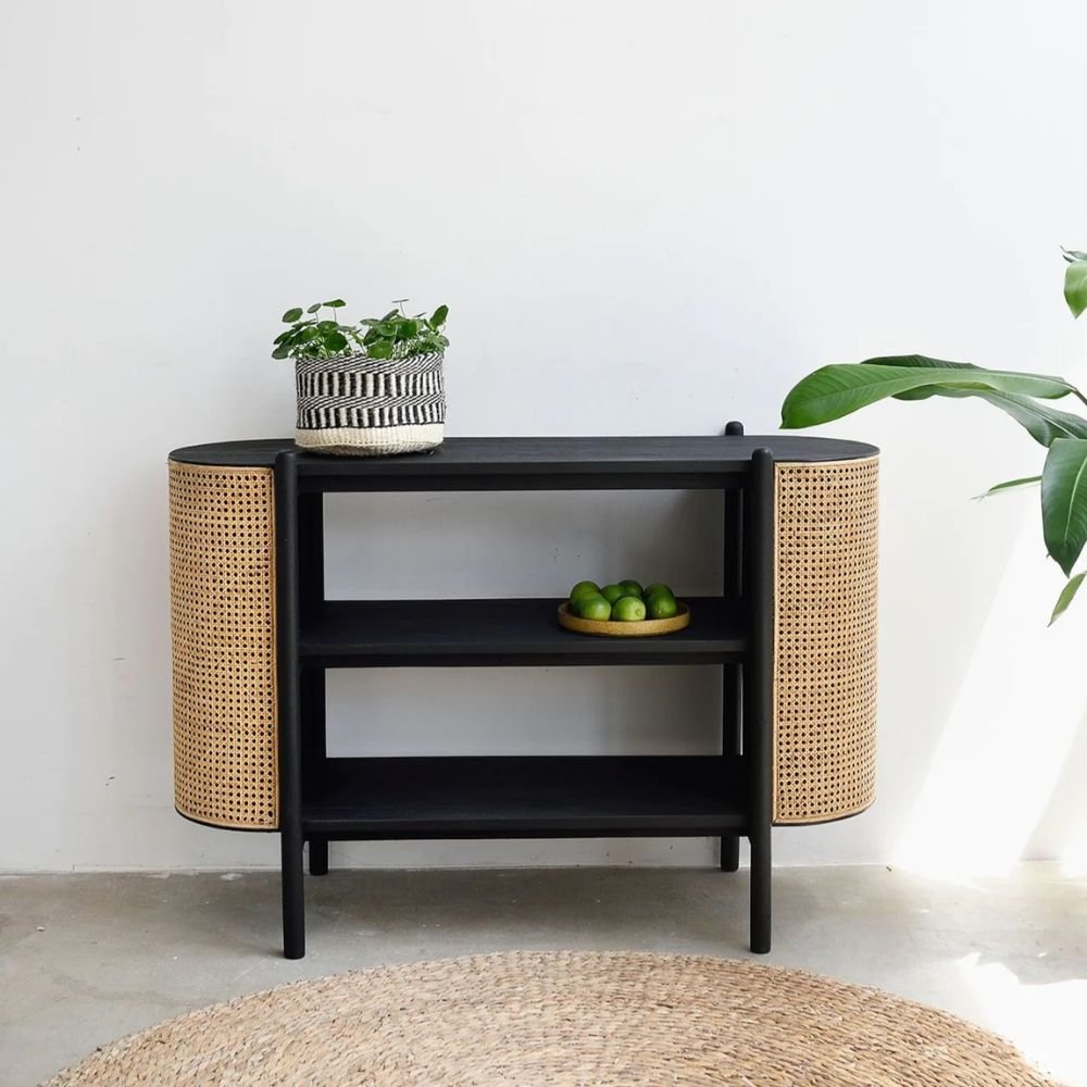 Elstree Solid Wood TV Unit and Console Table with rattan cane