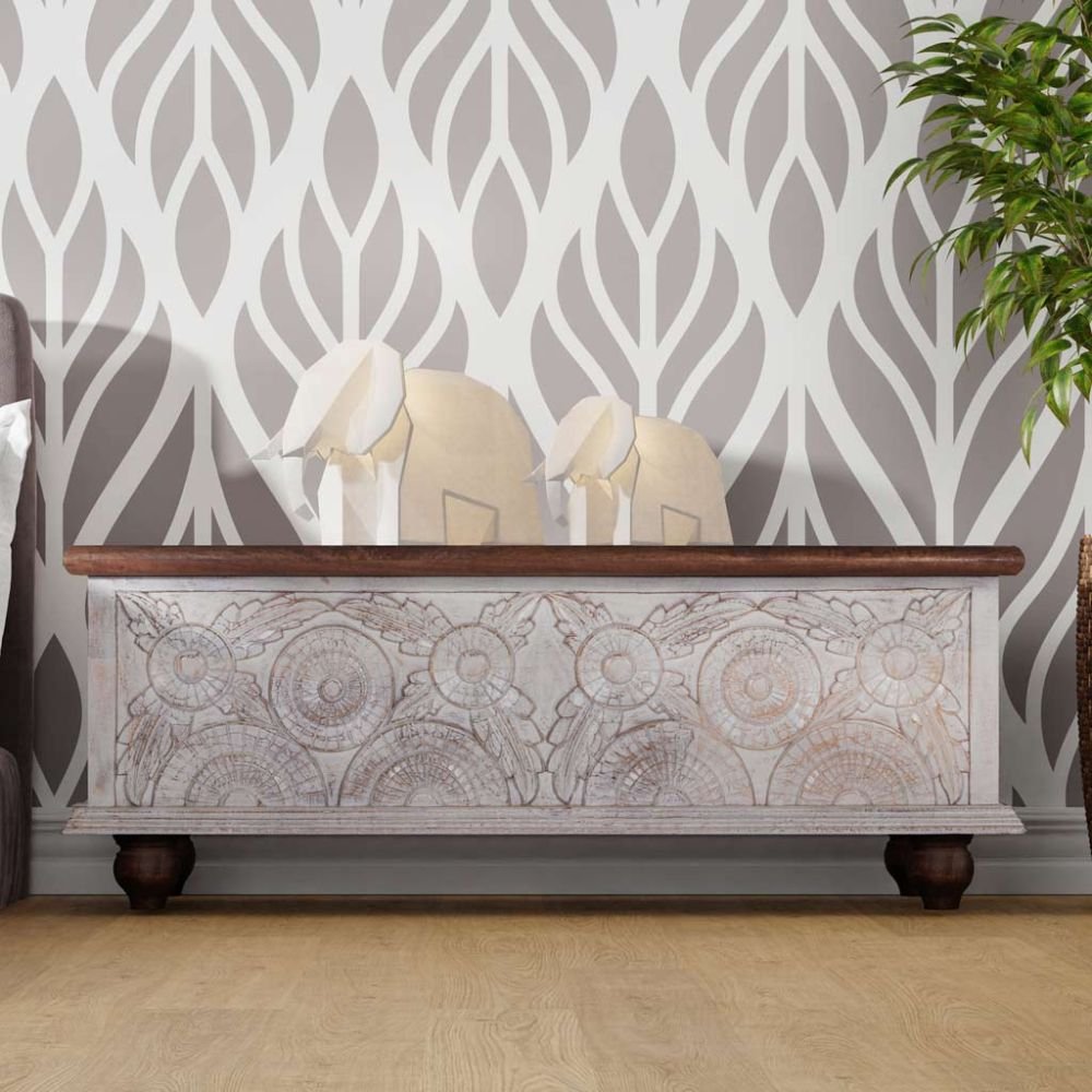 Elstree Solid Wood White Carved Trunk Or Coffee Table