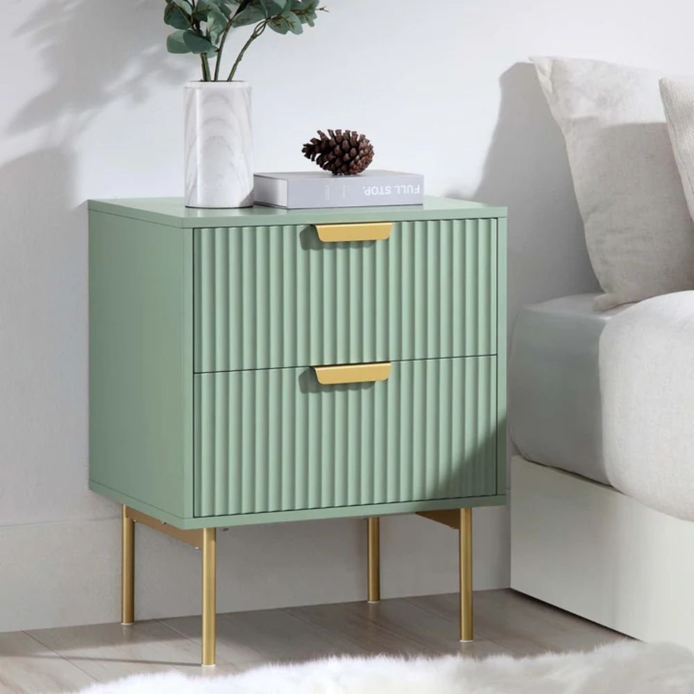 Hartley Matte Green Solid Wood Bedside Table