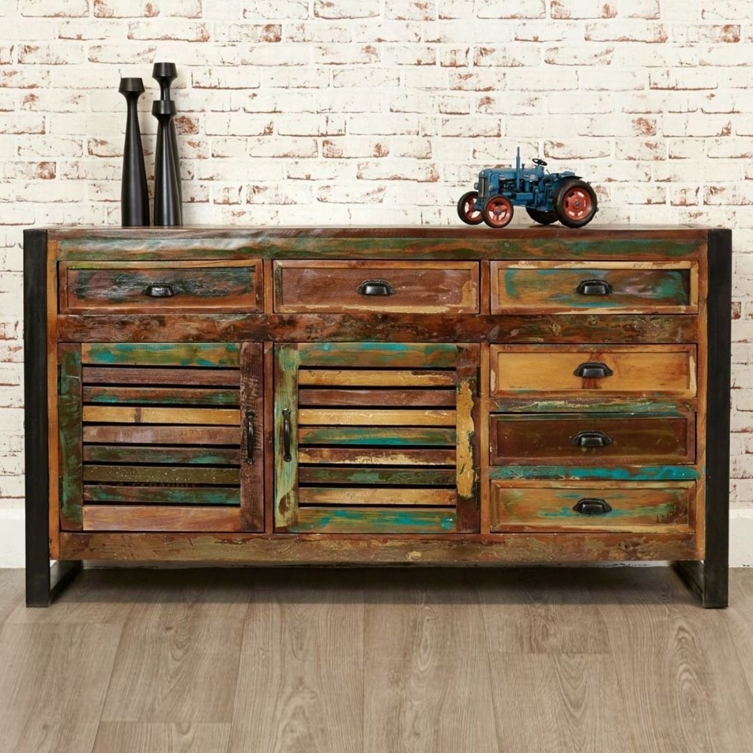 Havant Solid Wood 6 Drawers 2 Door Sideboard Reclaimed Wood