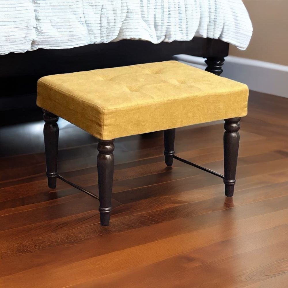 Henley Solid Sheesham Wood & Fabric Foot Stool Bench