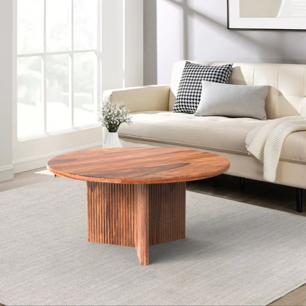 Honiton Round Centre Table with Fluted in Sheesham Wood