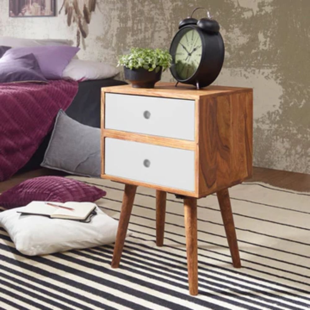 Honiton Solid Wood Bedside Table with 2 Drawers