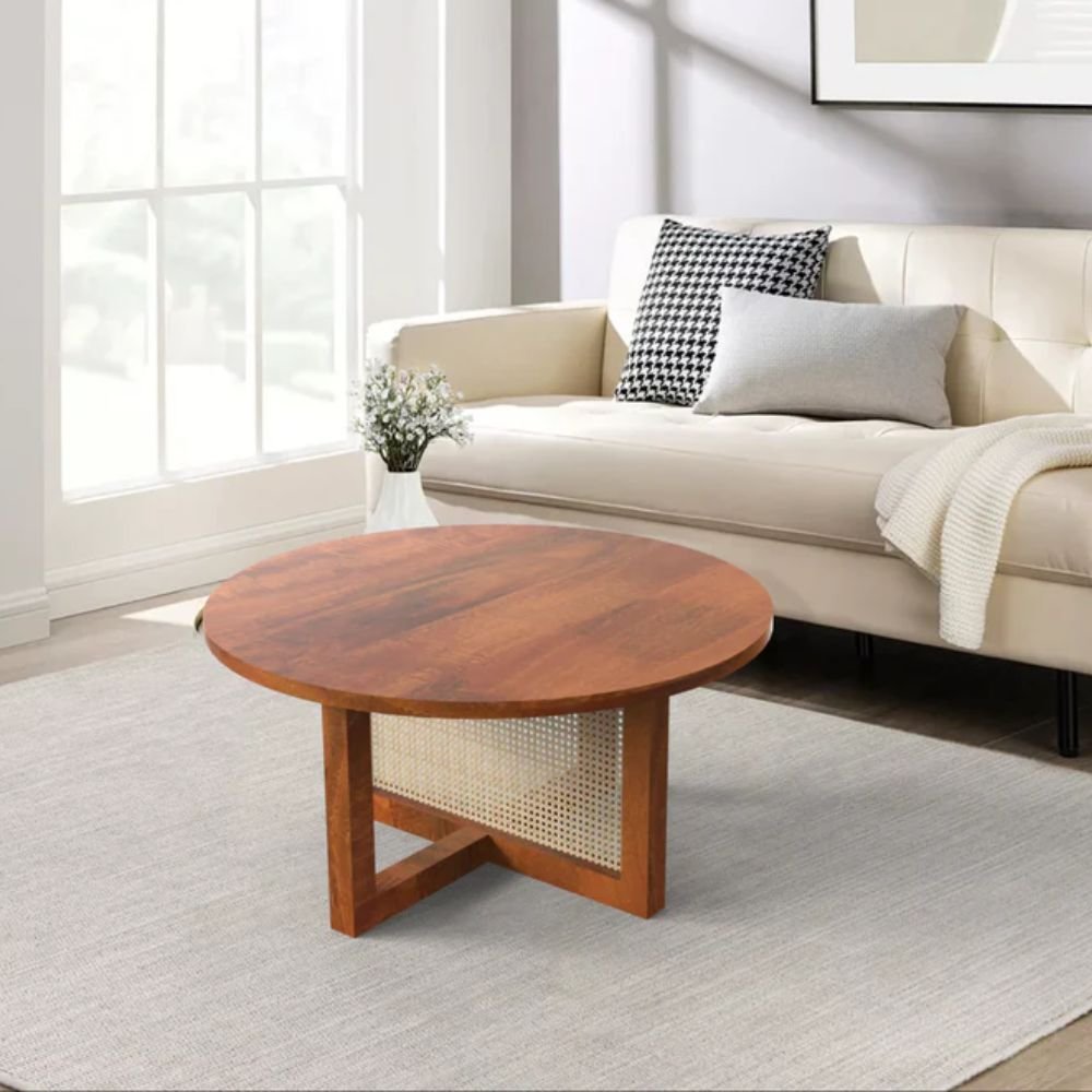 Horsham Round Centre Table in Mango Wood And Cane