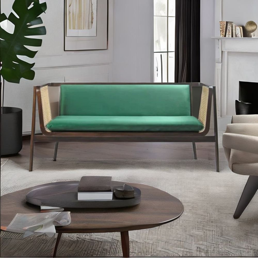Horsham Solid Wood Sofa with Rattan Cane