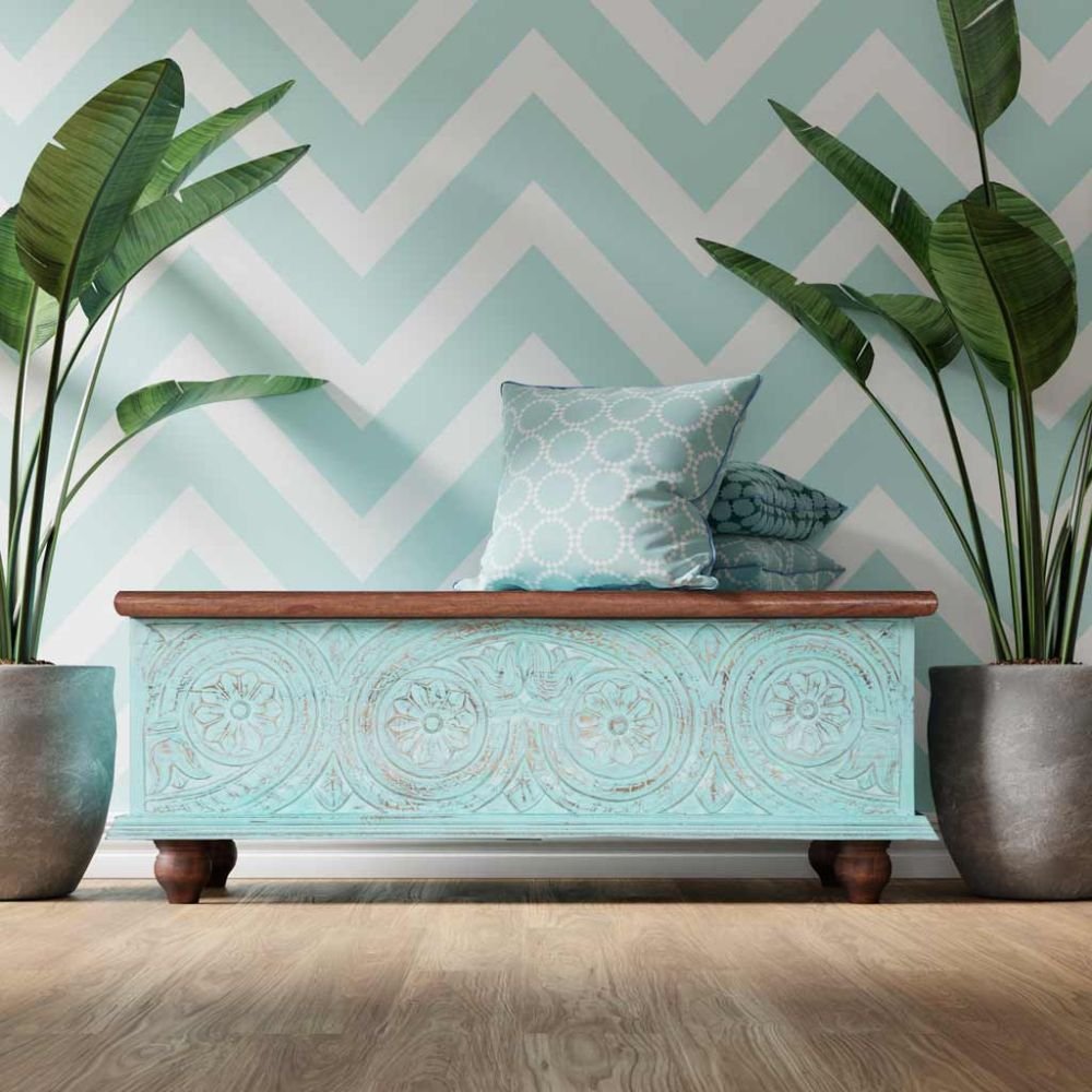 Kington Harp Green Carved Trunk Storage Trunk