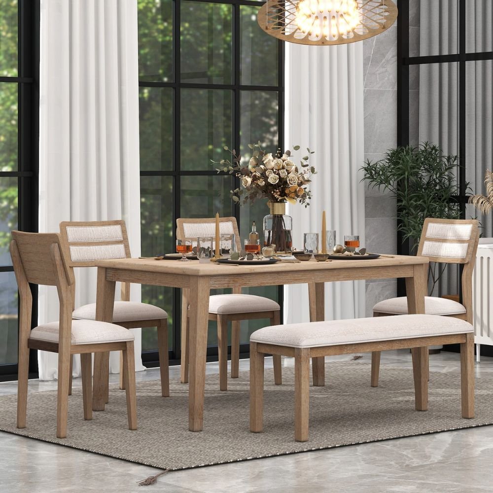 Lewes Solid Wood 6 Seater Dining Table Set