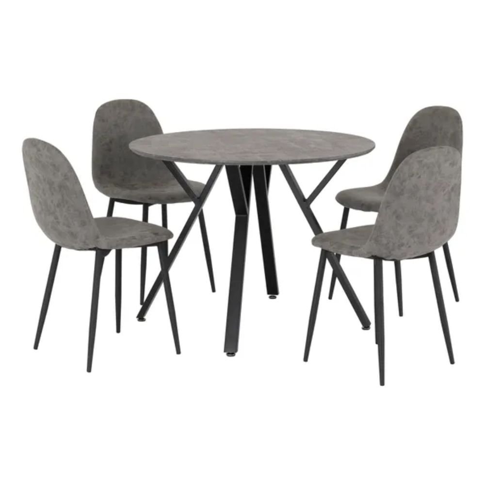 Marlow Round Dining Table with 4 Chairs, Grey Concrete Effect