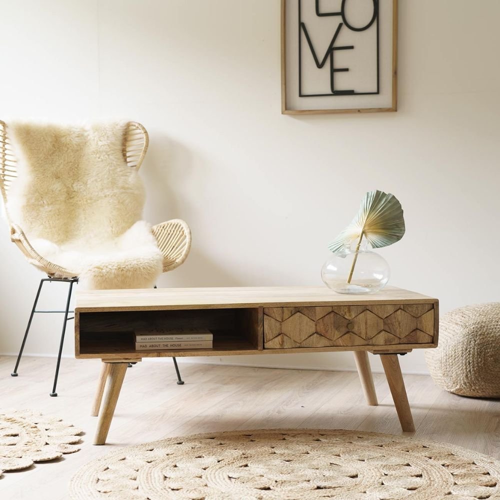 Moreton New York Light Mango Coffee Table With Drawer