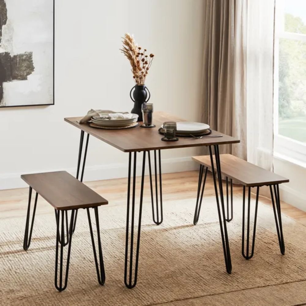 Moreton Rectangular Solid Wood Dining Table with 2 Benches
