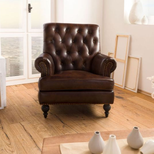 Oken Leather Chesterfield Single Seater Sofa