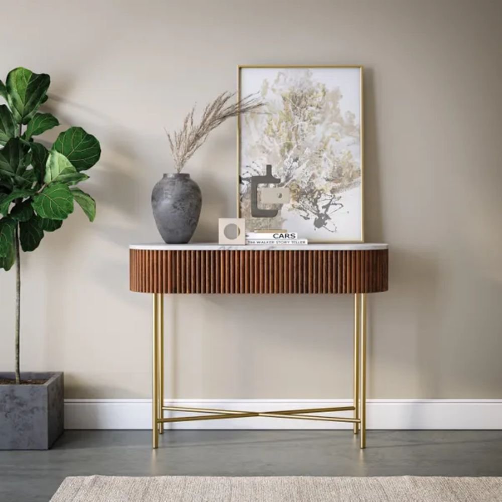 Olney Solid Mango Wood & Marble Console Table