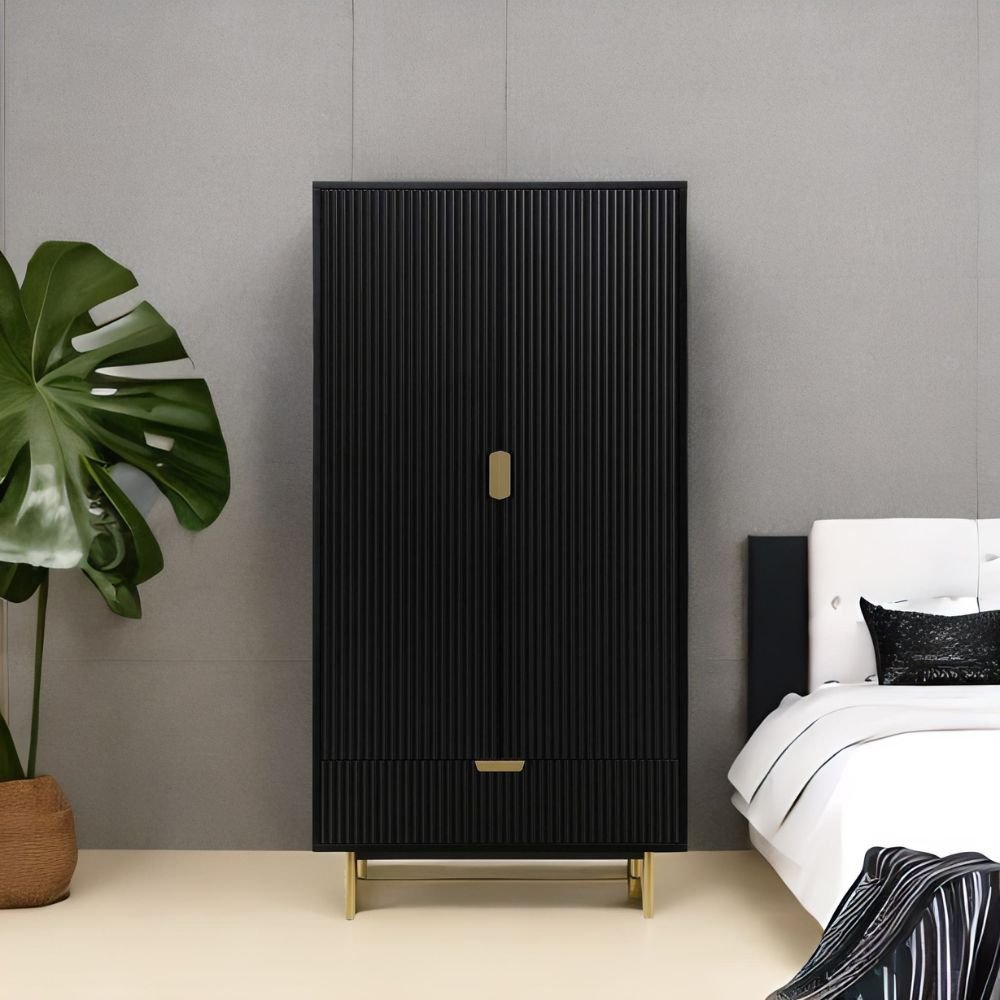 Reepham Solid Wood 2 Door Wardrobe In Black Finish