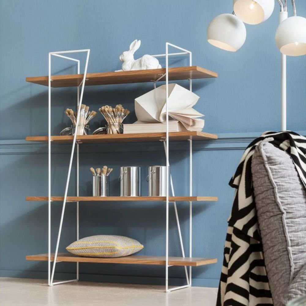 Ripon Open Bookcase with 4 Wooden Shelves & Iron Frame