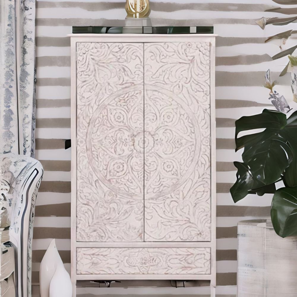 Rugeley Mango Wood Hand Carved Wardrobe With Storage