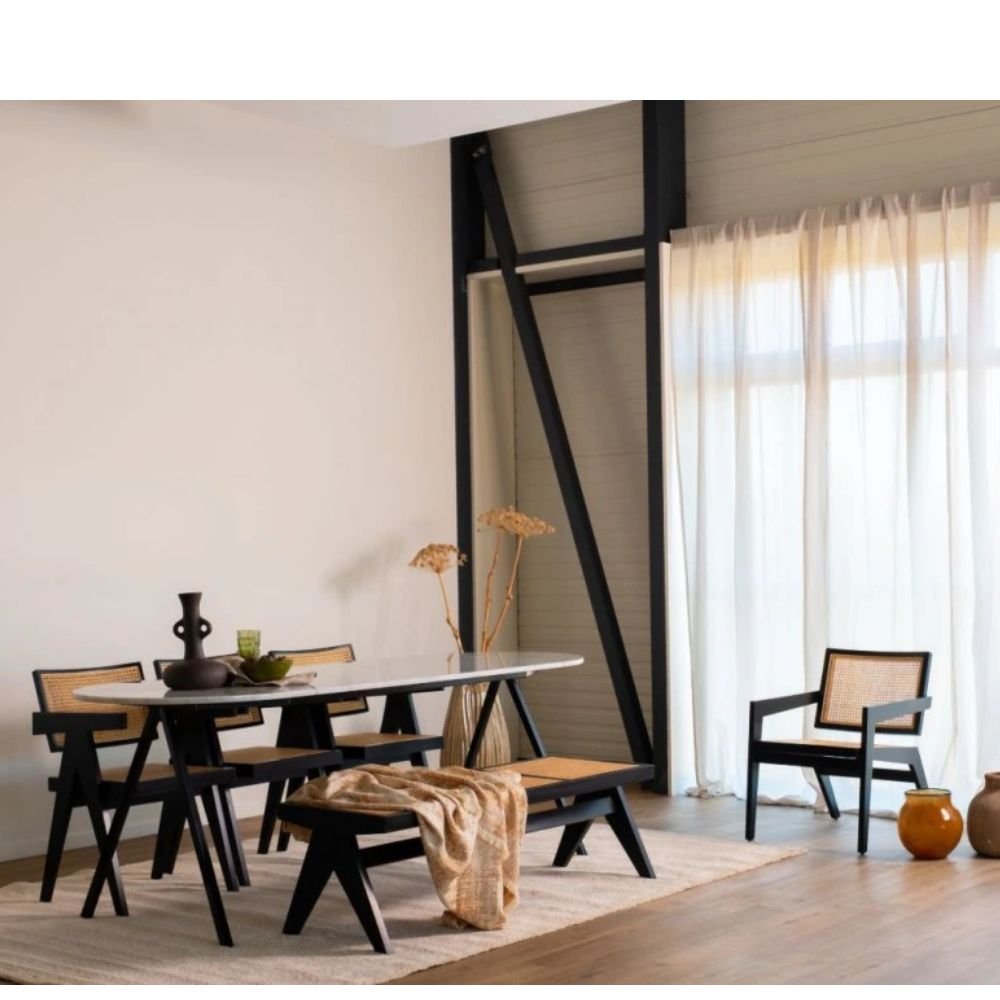 Saffron Black Rattan Cane Bench