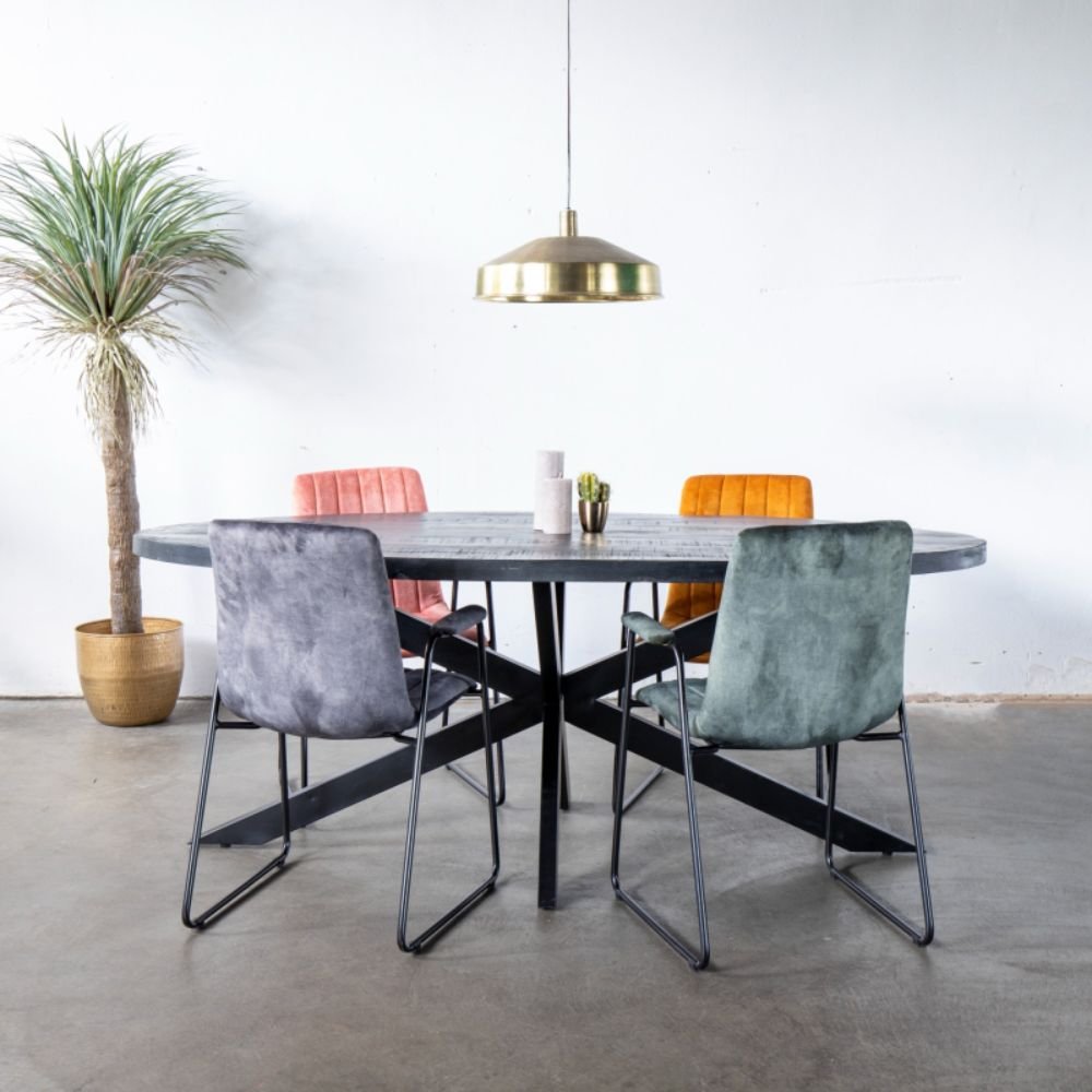 Saffron Oval Black Mango Wood Dining Table