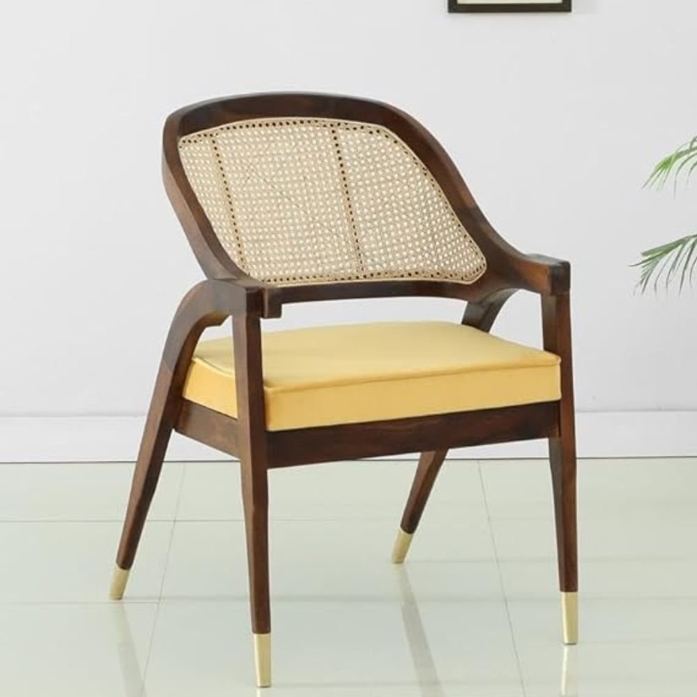 Saffron Solid Wooden Rattan Arm Chair