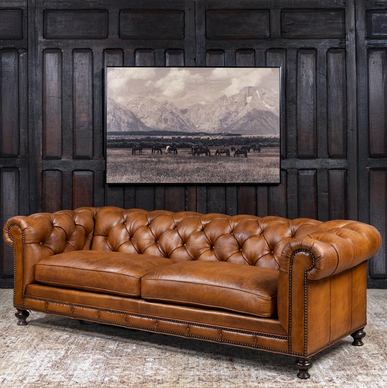 Sauve Leather Chesterfield Three Seater Sofa