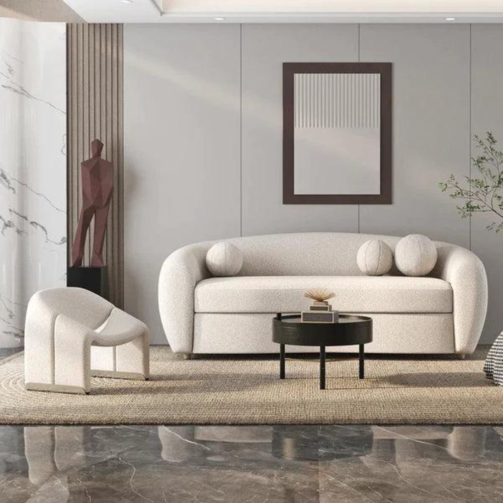 Selby White Teddy Velvet 3-Seater Curved Sofa