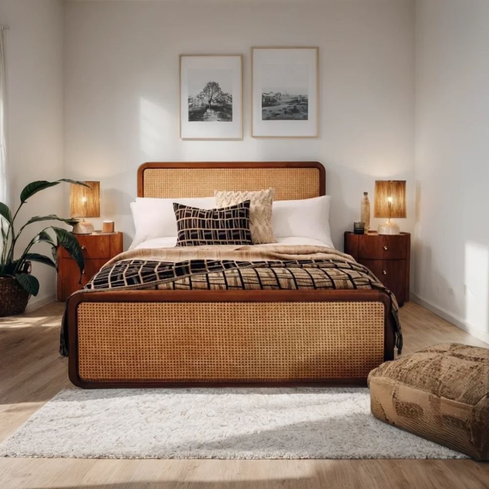 Shepton Natural Rattan & Solid Wood Bed