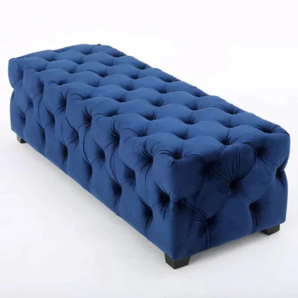 Skipton Modern Velvet Upholstered Bench in Blue