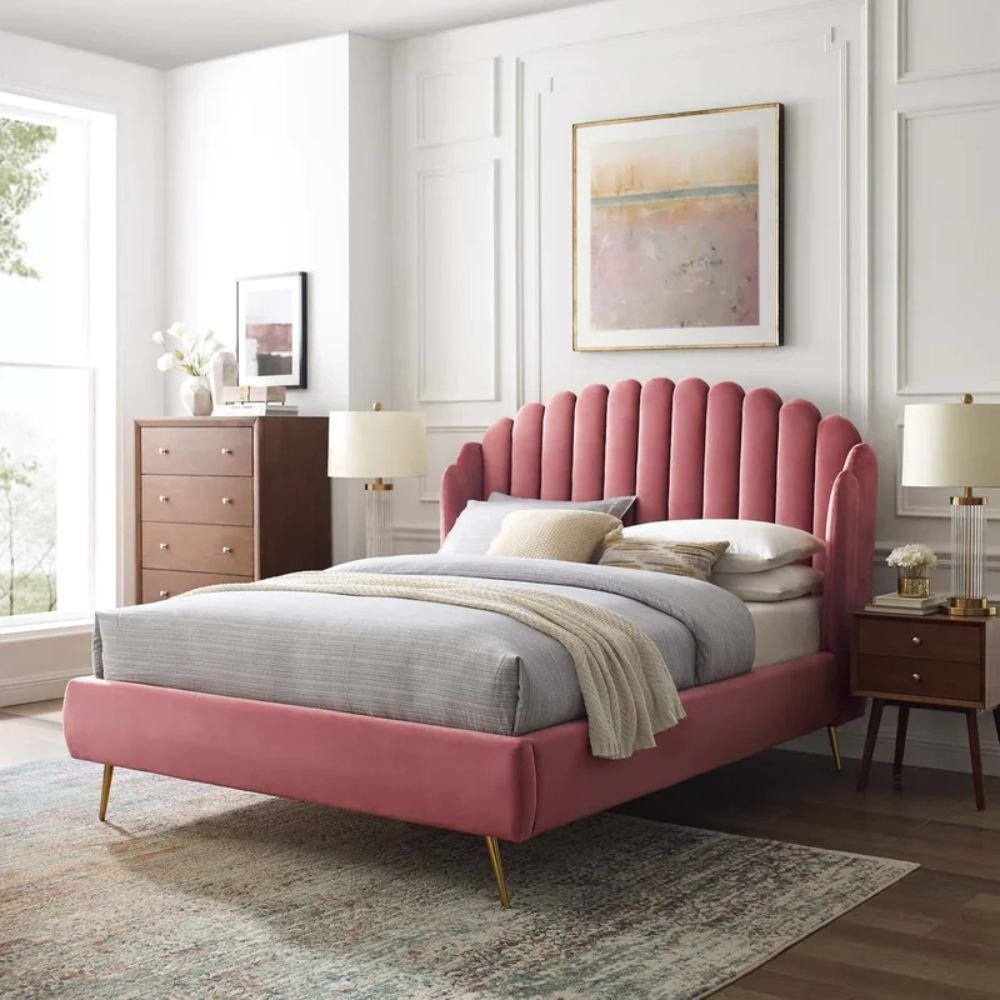 Skipton Upholstered Wingback Bed with Tufted Headboard